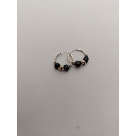Cercei Argint 925 Creole 12 mm cu Pietre Negre, Jolie Silver, 1.2g, 1 cm x 1.4 cm [1]