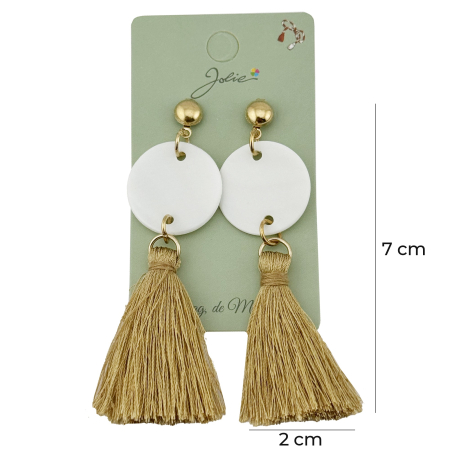 Cercei Dama de Primavara, Jolie, Model cu Ciucuri Aurii si Disc Alb, Eleganti si Moderni, 7 x 2 cm per unitate, Alb/Auriu [2]