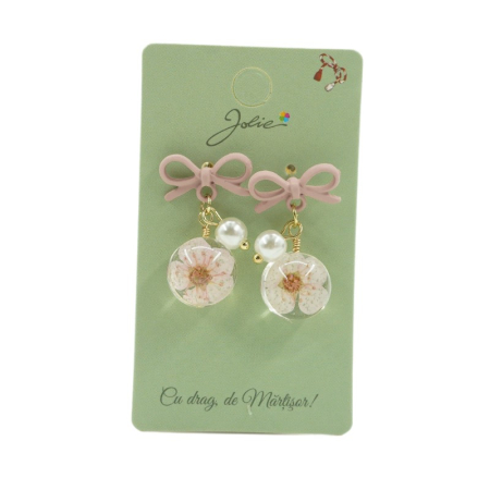 Bijuterii argint - Cercei Dama de Primavara, Jolie, Model Floare in Glob, Eleganti si Moderni, 3 x 1 cm per unitate, Roz