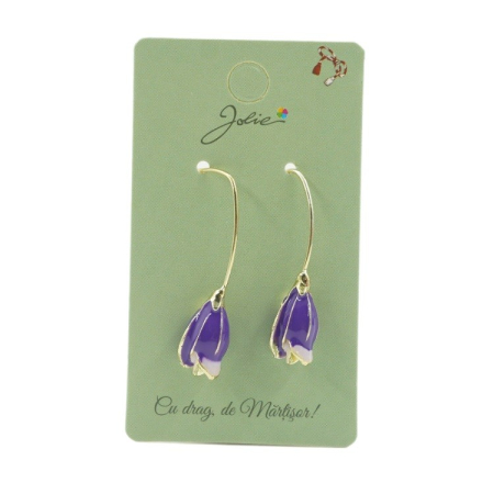 Bijuterii argint - Cercei Dama de Primavara, Jolie, Model Flori Iris, Eleganti si Moderni, 7 x 1 cm per unitate, Mov
