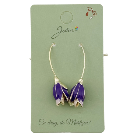 Cercei Dama de Primavara, Jolie, Model Flori Iris, Eleganti si Moderni, 7 x 1 cm per unitate, Mov [1]