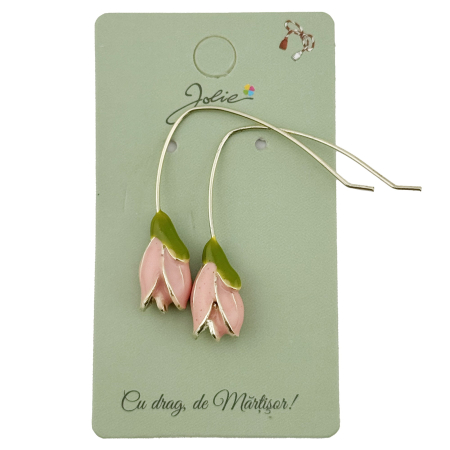 Cercei Dama de Primavara, Jolie, Model Flori Lalele, Eleganti si Moderni, 7 x 1 cm per unitate, Roz [2]