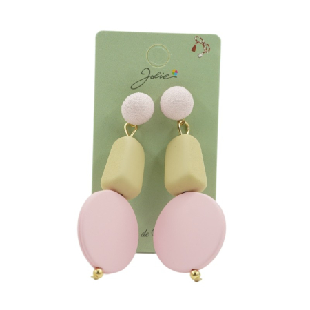 Bijuterii argint - Cercei Dama de Primavara, Jolie, Model Forme Geometrice, Eleganti si Moderni, 7 x 2 cm per unitate, Galben/Roz