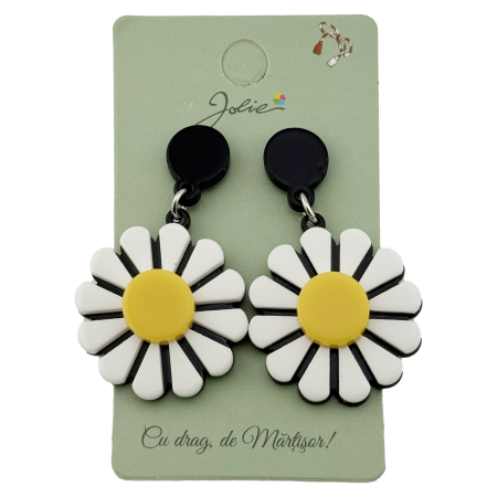 Cercei Dama de Primavara, Jolie, Model Margarete, Eleganti si Moderni,  4.5 x 2.5 cm per unitate, Galben/Alb [1]