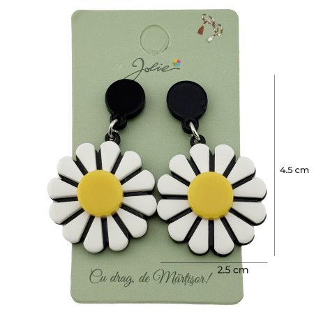 Cercei Dama de Primavara, Jolie, Model Margarete, Eleganti si Moderni,  4.5 x 2.5 cm per unitate, Galben/Alb [2]