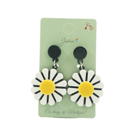 Bijuterii argint - Cercei Dama de Primavara, Jolie, Model Margarete, Eleganti si Moderni,  4.5 x 2.5 cm per unitate, Galben/Alb