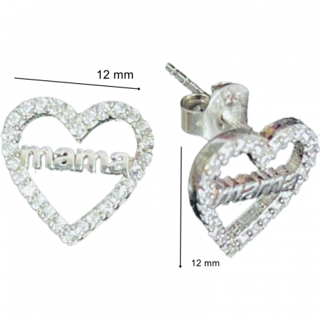 Cercei din Argint 925 Jolie Silver, Model Inimi cu Mama, 12 x 12 mm, 2.8 g [1]