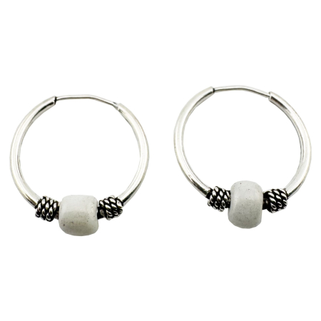 Bijuterii argint - Cercei pentru Dama, Jolie, Argint 925, Model Creole cu Piatra Alba, 12 mm, 0.8g, 1.5 cm x 1.4 cm, Argiuntiu