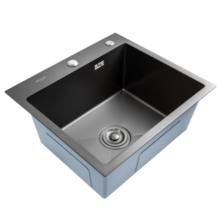 Casă și camping - Chiuveta bucatarie BoHM BH5045BA, inox alimentar SUS304, 500 x 450 x 220 mm, finisaj Negru, sifon inclus