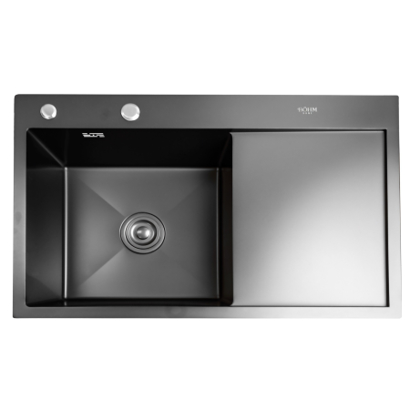 Chiuveta bucatarie BoHM BH7849LBA, inox alimentar SUS304, 780 x 490 x 220 mm, finisaj Negru, picurator dreapta, sifon inclus [1]