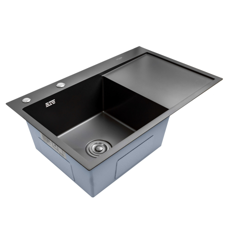 Casă și camping - Chiuveta bucatarie BoHM BH7849LBA, inox alimentar SUS304, 780 x 490 x 220 mm, finisaj Negru, picurator dreapta, sifon inclus