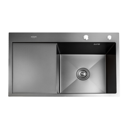 Chiuveta bucatarie BoHM BH7849RBA, inox alimentar SUS304, 780 x 490 x 220 mm, finisaj Negru, picurator stanga, sifon inclus [1]