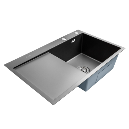 Casă și camping - Chiuveta bucatarie BoHM BH7849RBA, inox alimentar SUS304, 780 x 490 x 220 mm, finisaj Negru, picurator stanga, sifon inclus