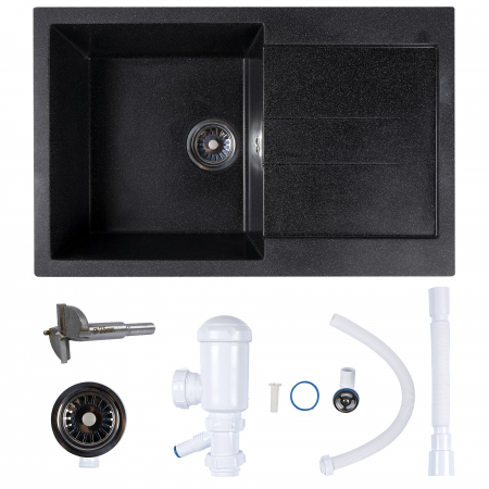 Chiuveta compozit dreptunghiulara neagra cu picurator 770x495mm [2]