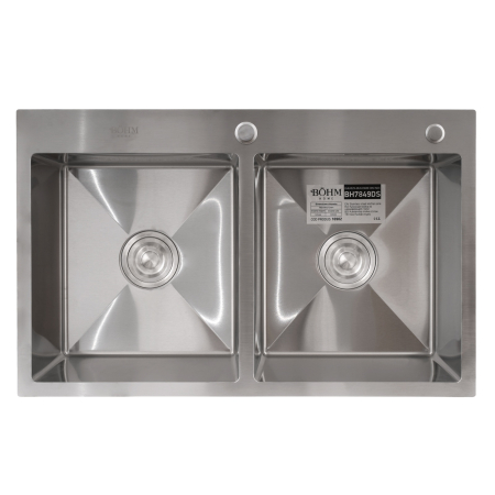 Chiuveta de bucatarie dubla din inox alimentar BH7849DS BoHM Satin 780x490x215 mm [1]