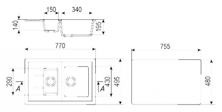 Chiuveta dreptunghiulara de bucatarie 2 cuve Ulgran U-205-310 Gri, 77 x 49.5 cm [3]