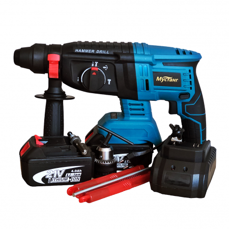 Ciocan rotopercutor cu 2 acumulatori , Mustang , 21 V , 4 AH , 1.9 J , 1150 RPM , 2 Mandrine [1]