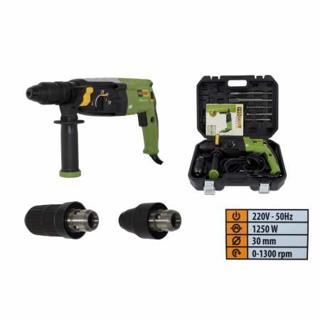 Ciocan rotopercutor Procraft BH1250 DFR, 2 madrine detasabile, 1.2kw, 1300 rpm [0]