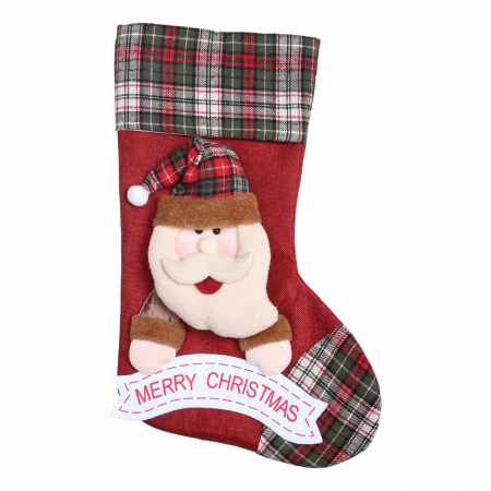 Decoratiuni, ornamente si articole Craciun - Ciorap Cadouri, Flippy,cu model Mos Craciun,rosu, marimea 23x45 cm, textil, interior