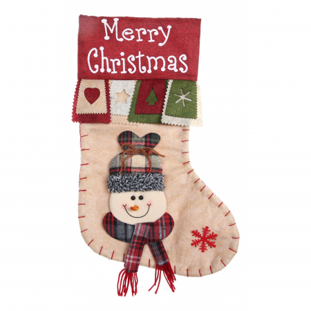 Pentru Casa si Camping - Ciorap Cadouri, Flippy,cu model om de zapada,crem, marimea 20x40 cm, textil, interior