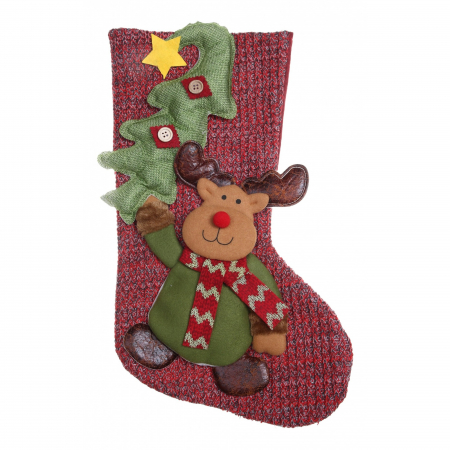 Decoratiuni, ornamente si articole Craciun - Ciorap Cadouri, Flippy, cu model ren, rosu, marimea 20x45 cm, textil, interior