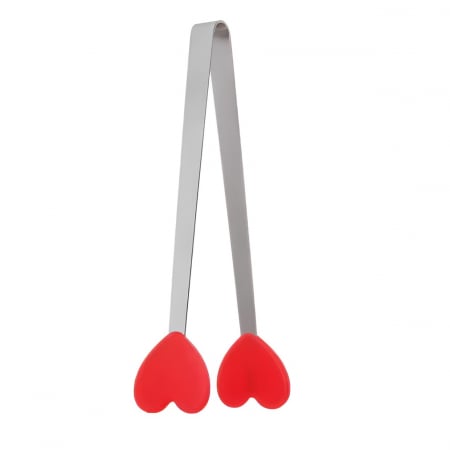 Ustensile de bucatarie - Cleste Creativ pentru Mancare, Flippy, Model Inimioare din Silicon, 14.5x3 cm, Rezistent la Temperaturi Inalte si Coroziune, Rosu