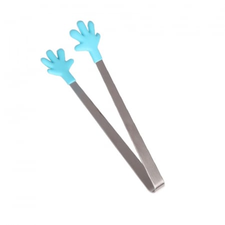 Ustensile de bucatarie - Cleste Creativ pentru Mancare, Flippy, Model Manute din Silicon, 14.5x3 cm, Rezistent la Temperaturi Inalte si Coroziune, Albastru