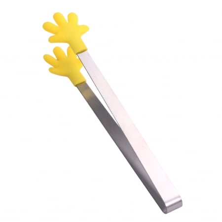 Ustensile de bucatarie - Cleste Creativ pentru Mancare, Flippy, Model Manute din Silicon, 14.5x3 cm, Rezistent la Temperaturi Inalte si Coroziune, Galben
