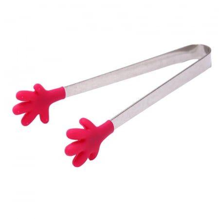 Ustensile de bucatarie - Cleste Creativ pentru Mancare, Flippy, Model Manute din Silicon, 14.5x3 cm, Rezistent la Temperaturi Inalte si Coroziune, Rosu
