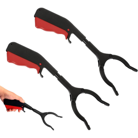 Cleste pentru Colectarea Deseurilor, Flippy, din Metal si Plastic, 30 cm, Fara Maini Murdare, Negru/Rosu [6]