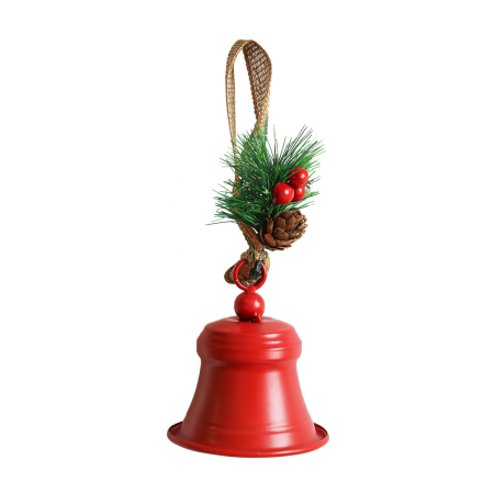 Clopot decorativ pentru Brad Craciun, Flippy, Clopot din Metal cu Funda si Crenguta de Brad pentru Decoratiune de Craciun, 10 x 8 x 8 cm, Rosu [4]