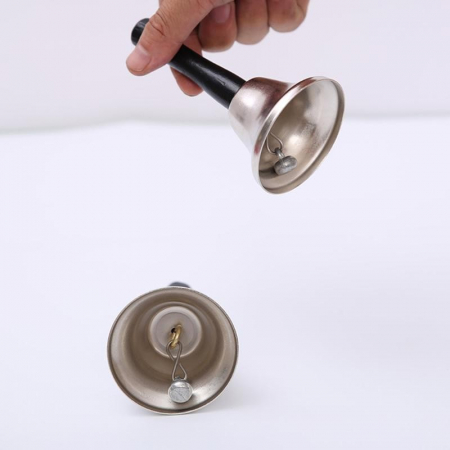 Clopotel de mana, argintiu, metalic, maner de lemn, lungime 12 cm, diametru 6.5 cm, Flippy [1]