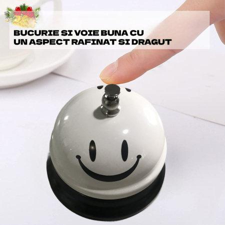 Clopotel Metalic Multifunctional, Flippy, Alb cu Imprimeu Smiley Face, 7.5x7.5x6.5 cm, Receptie, Restaurant, Cafenele [2]