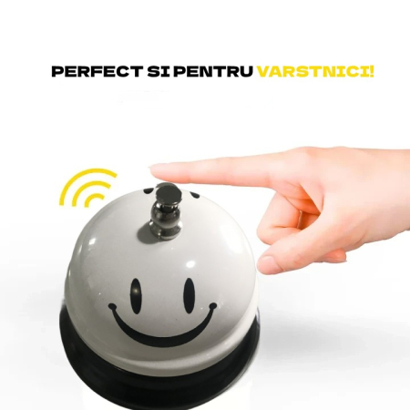 Clopotel Metalic Multifunctional, Flippy, Alb cu Imprimeu Smiley Face, 7.5x7.5x6.5 cm, Receptie, Restaurant, Cafenele [3]