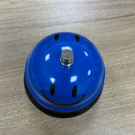 Clopotel Metalic Multifunctional, Flippy, Albastru cu Imprimeu Smiley Face, 7.5x7.5x6.5 cm, Receptie, Restaurant, Cafenele [5]