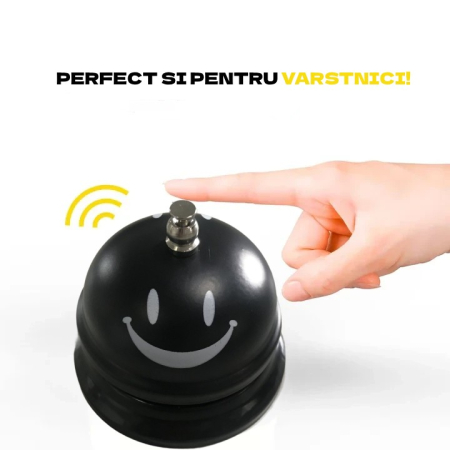 Clopotel Metalic Multifunctional, Flippy, Negru cu Imprimeu Smiley Face, 7.5x7.5x6.5 cm, Receptie, Restaurant, Cafenele [3]