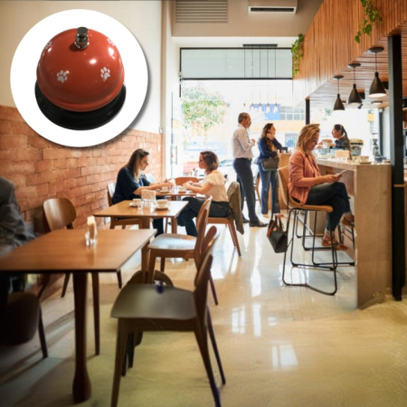 Clopotel Metalic Multifunctional, Flippy, Portocaliu cu Imprimeu Labuta Alba, 7.5x7.5x6.5 cm, Dresaj, Receptie, Restaurante [2]