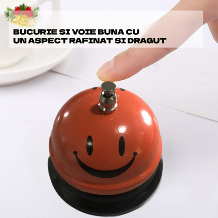 Clopotel Metalic Multifunctional, Flippy, Portocaliu cu Imprimeu Smiley Face, 7.5x7.5x6.5 cm, Receptie, Restaurant, Cafenele [2]