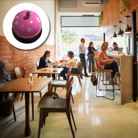 Clopotel Metalic Multifunctional, Flippy, Roz cu Imprimeu Labuta Alba, 7.5x7.5x6.5 cm, Dresaj, Receptie, Restaurante [2]