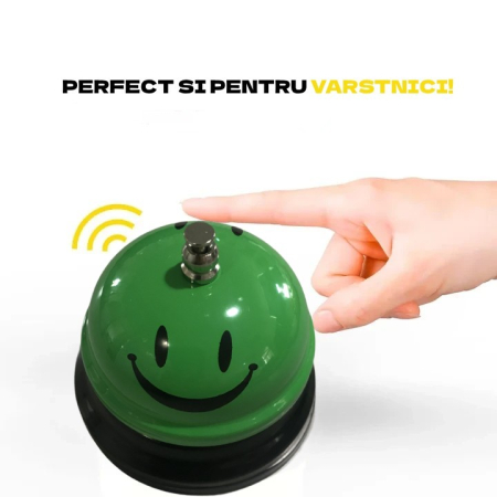 Clopotel Metalic Multifunctional, Flippy, Verde cu Imprimeu Smiley Face, 7.5x7.5x6.5 cm, Receptie, Restaurant, Cafenele [3]