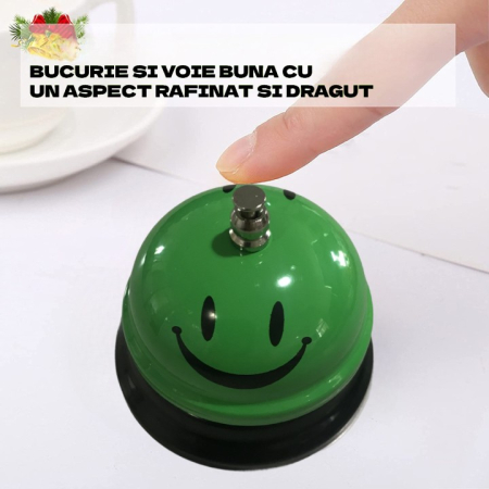 Clopotel Metalic Multifunctional, Flippy, Verde cu Imprimeu Smiley Face, 7.5x7.5x6.5 cm, Receptie, Restaurant, Cafenele [2]