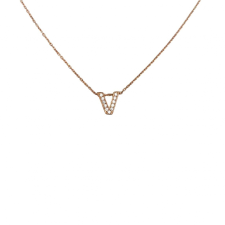 Bijuterii argint - Colier Argint 925 Litera V, Placat cu Aur Roz, 40 cm