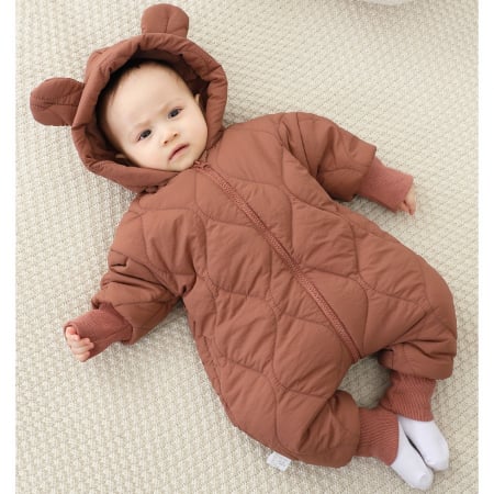 Articole copii - Combinezon de Iarna, Flippy, pentru Bebelusi, din Bumbac, cu Urechi, Mansete Elastice, Unisex, 73 cm, Visiniu