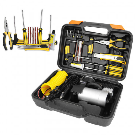 Pentru Casa si Camping - Compresor auto 12V premium 2 cilindri , 7 accesorii , lanterna si trusa , Lider