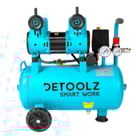 Bricolaj - Compresor Detoolz 24L fara ulei, 1500 W, debit 154L/min, 8 bar, 2 prize de aer