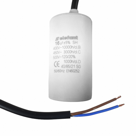 Generatoare si motoare - Condensator cu fire CBB60 16µF 40x72mm 450V, Elefant