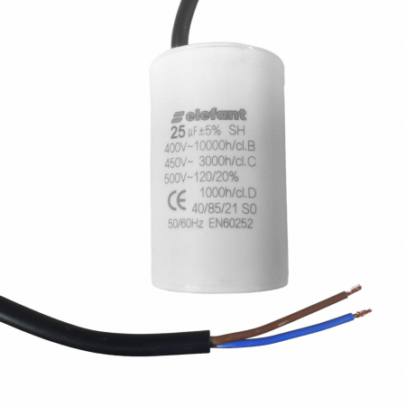 Generatoare si motoare - Condensator cu fire CBB60 25µF 45x72mm 450V, Elefant