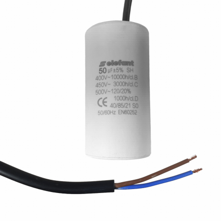 Generatoare si motoare - Condensator cu fire CBB60 50µF 50x95mm 450V, Elefant