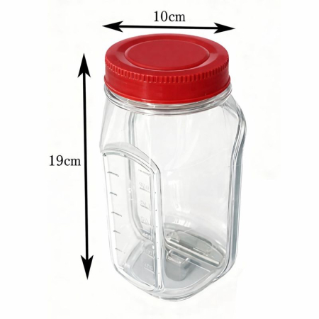 Container Caserola pentru Salata,, Flippy, Borcan pentru Salata, din PP, Gradat in ml, 1L, 19 x 10 x 10 cm, Capac Rosu, Transparenta [1]