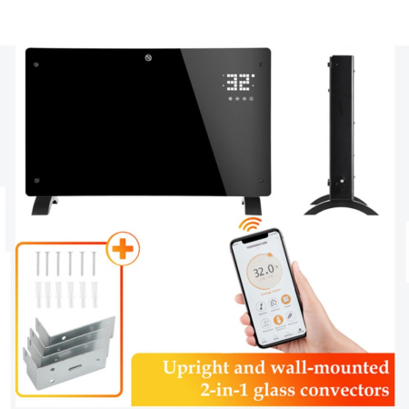 Convector Electric, Flippry, 2000W, Wi-Fi, Termostat, afisaj LED, Touch Screen, Control din Telefon, 82.3x12x45.6 cm, Negru [7]